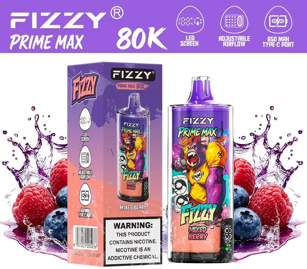 EU Wholesale Fizzy Prime Max 80K Big Puff Vape – 80000 Puffs Rechargeable Tasty Vape with Mixed Berry Flavor & Low Nicotine Option in Devilvape Shop